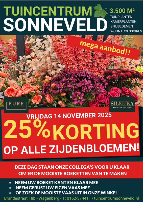 ZIJDENDAG 14 NOVEMBER! 25% KORTING OP ALLE ZIJDENBLOEMEN